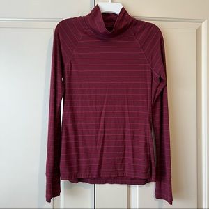 Athleta Red Striped Cowl Neck Long Sleeve Top Small